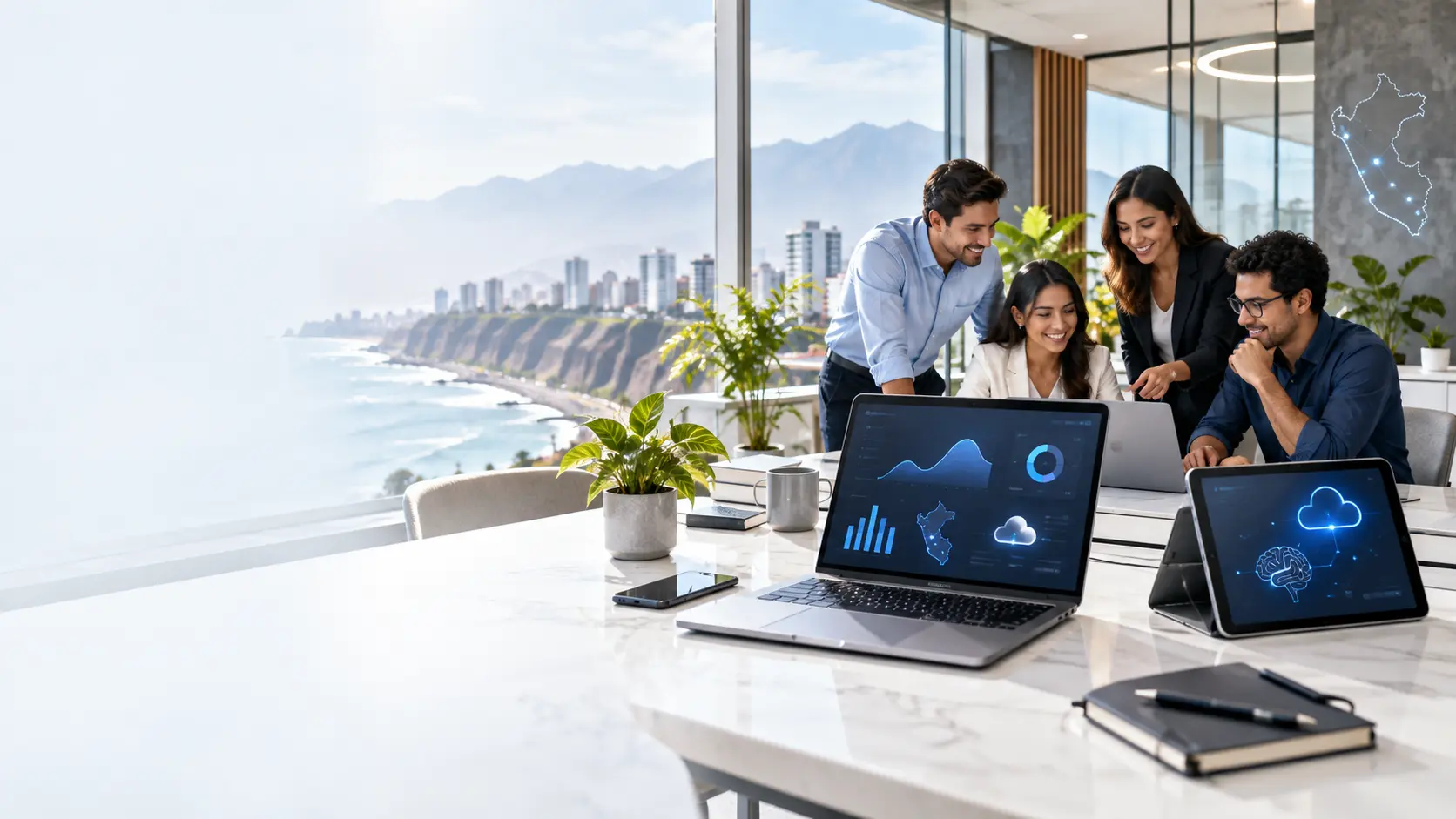 Equipo profesional trabajando con soluciones digitales